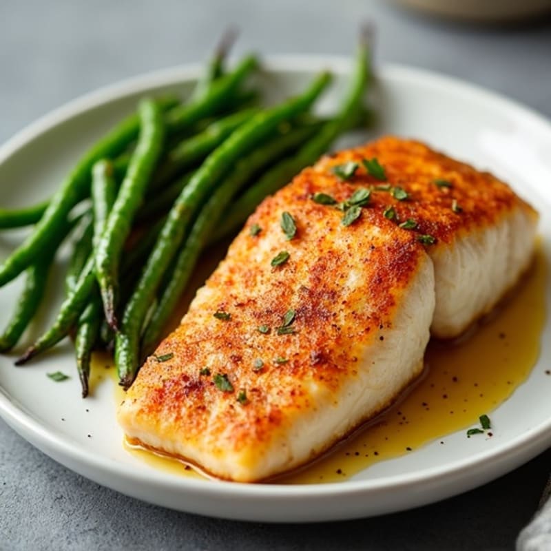 Pan-Seared Blackened Catfish with Spicy Seasoning and Roasted Green Beans