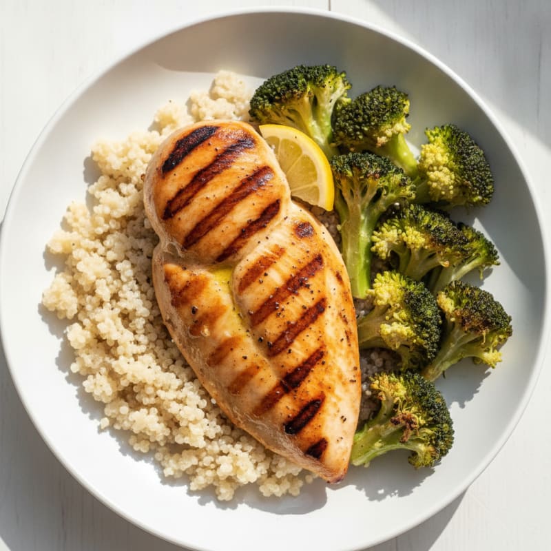Grilled Chicken Breast with Quinoa and Roasted Broccoli