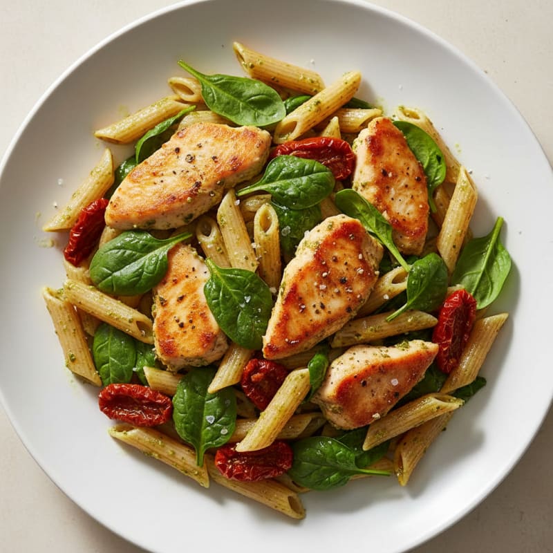 Pesto Chicken Pasta with Sun-Dried Tomatoes