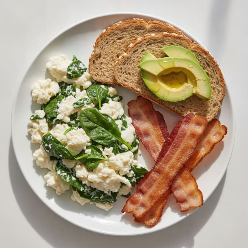 Egg White and Spinach Scramble with Turkey Bacon