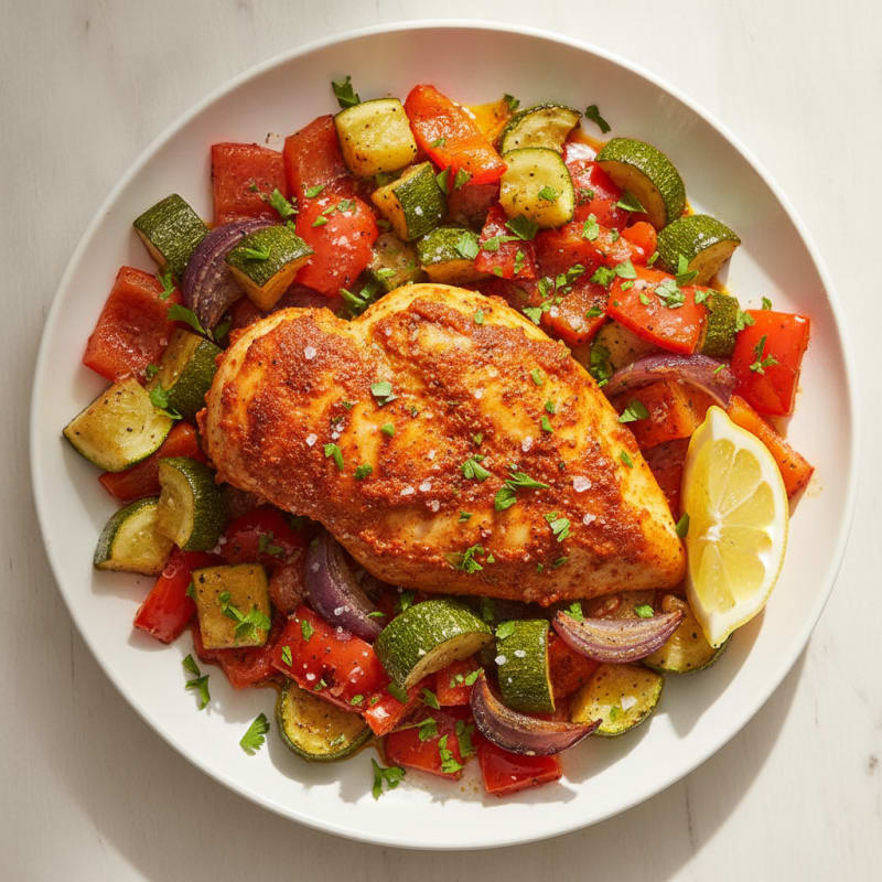 Spicy Harissa Chicken with Roasted Vegetables