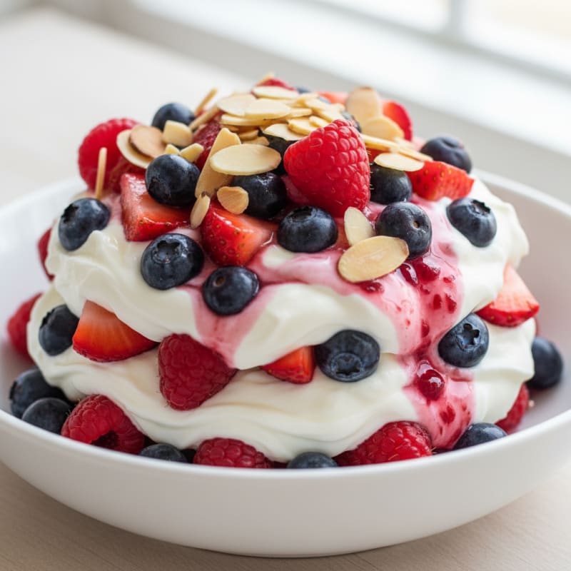 Greek Yogurt Protein Parfait with Mixed Berries and Almonds