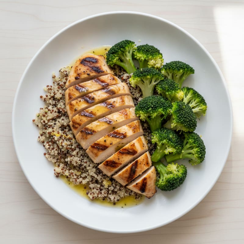 Grilled Chicken Breast with Quinoa and Steamed Broccoli