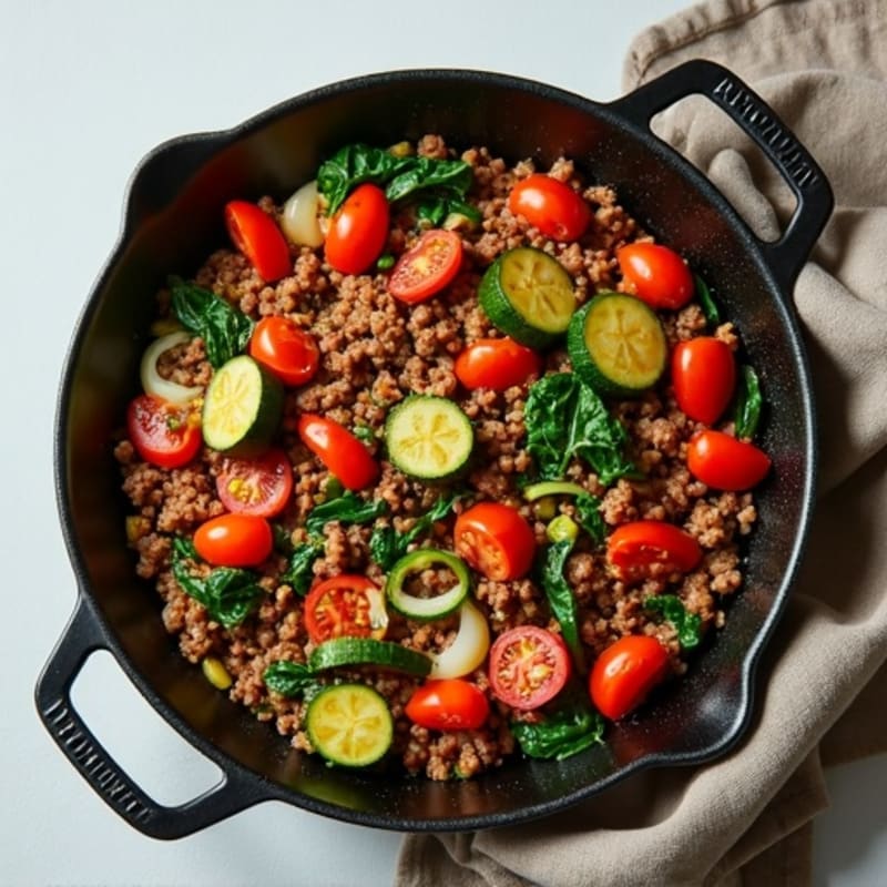 Savory Lean Ground Beef and Roasted Vegetable Skillet