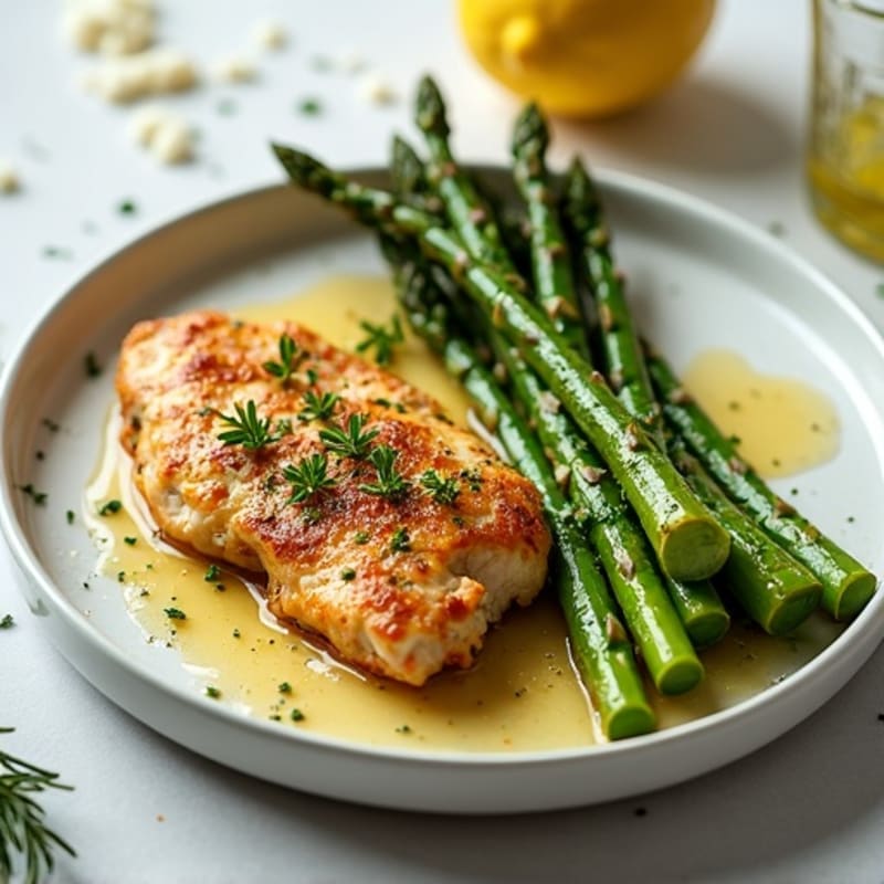 Crispy Lemon-Herb Roasted Chicken with Roasted Asparagus