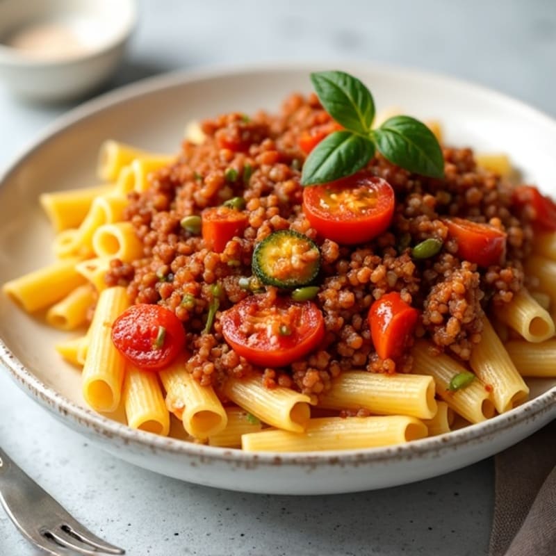 Red Lentil Pasta with Lean Ground Turkey and Chunky Vegetable Marinara