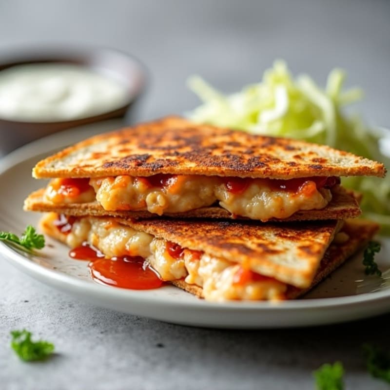 Crispy Whole Wheat BBQ Chicken Quesadilla with Fresh Cabbage Slaw