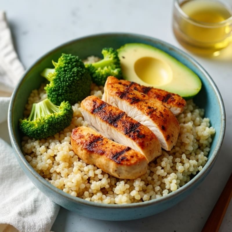 Grilled Chicken and Quinoa Bowl with Roasted Broccoli