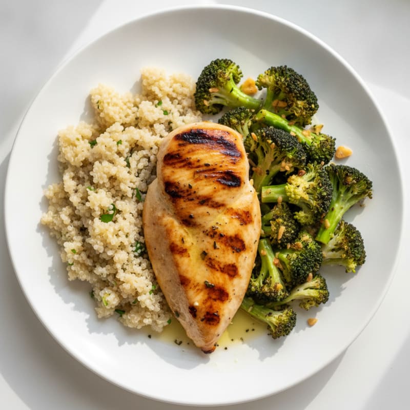 Grilled Chicken Breast with Roasted Broccoli and Quinoa