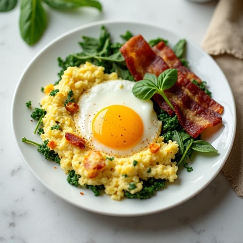 Egg White Scramble with Spinach and Turkey Bacon