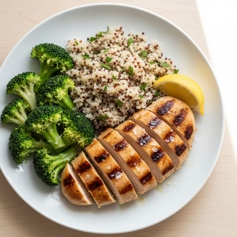 Grilled Chicken Breast with Quinoa and Steamed Broccoli
