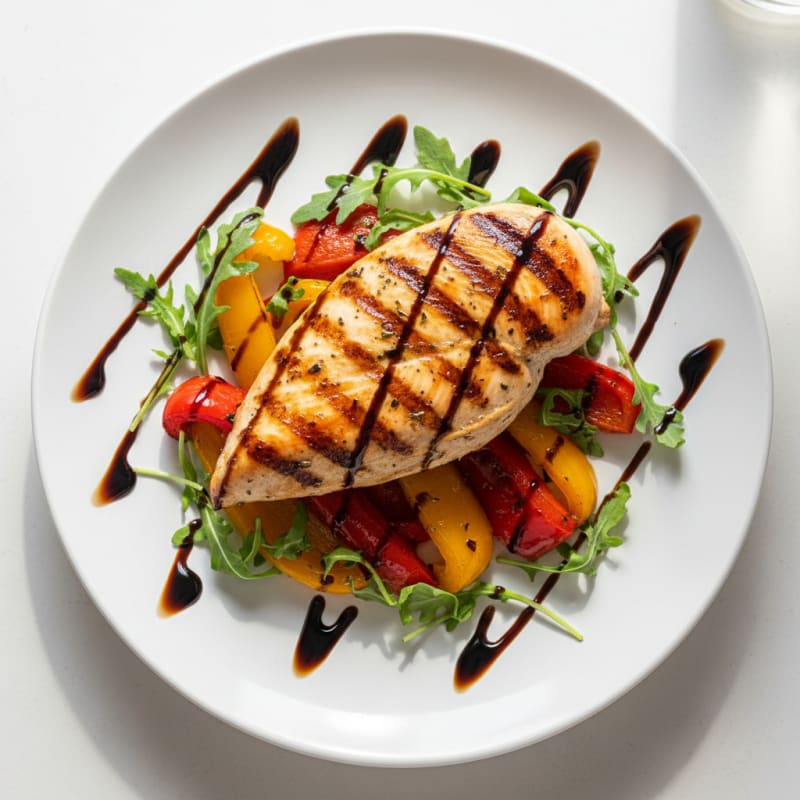 Grilled Chicken Breast with Roasted Bell Peppers and Balsamic Glaze