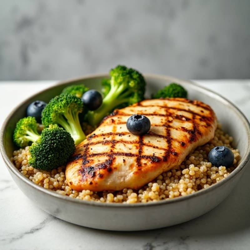Grilled Chicken Breast with Quinoa, Roasted Broccoli & Blueberry Side