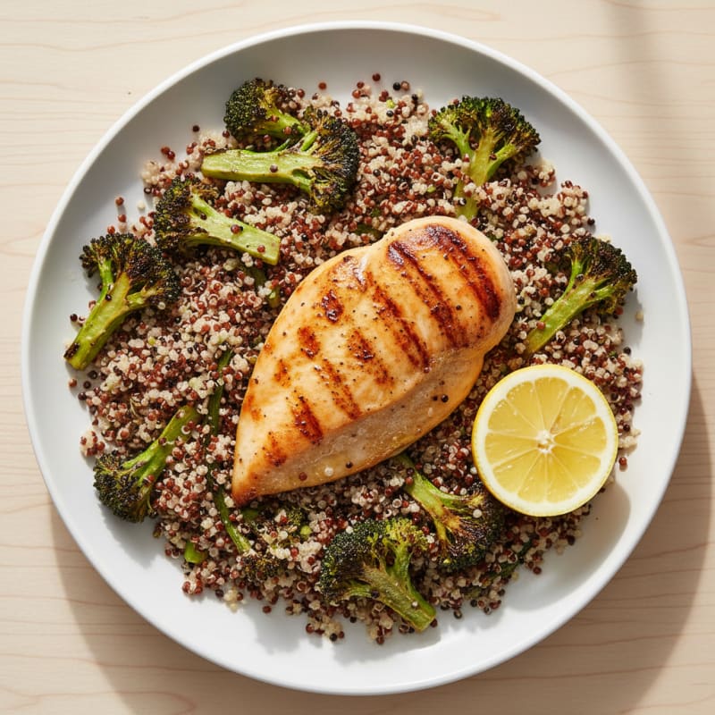 Grilled Chicken Breast with Quinoa and Roasted Broccoli