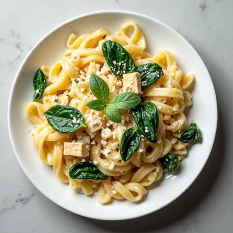 Creamy Cashew Alfredo Pasta with Wilted Spinach