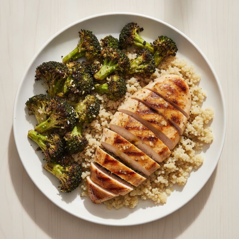 Grilled Chicken Breast with Quinoa and Roasted Broccoli
