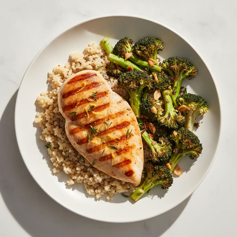 Grilled Chicken Breast with Roasted Broccoli and Quinoa