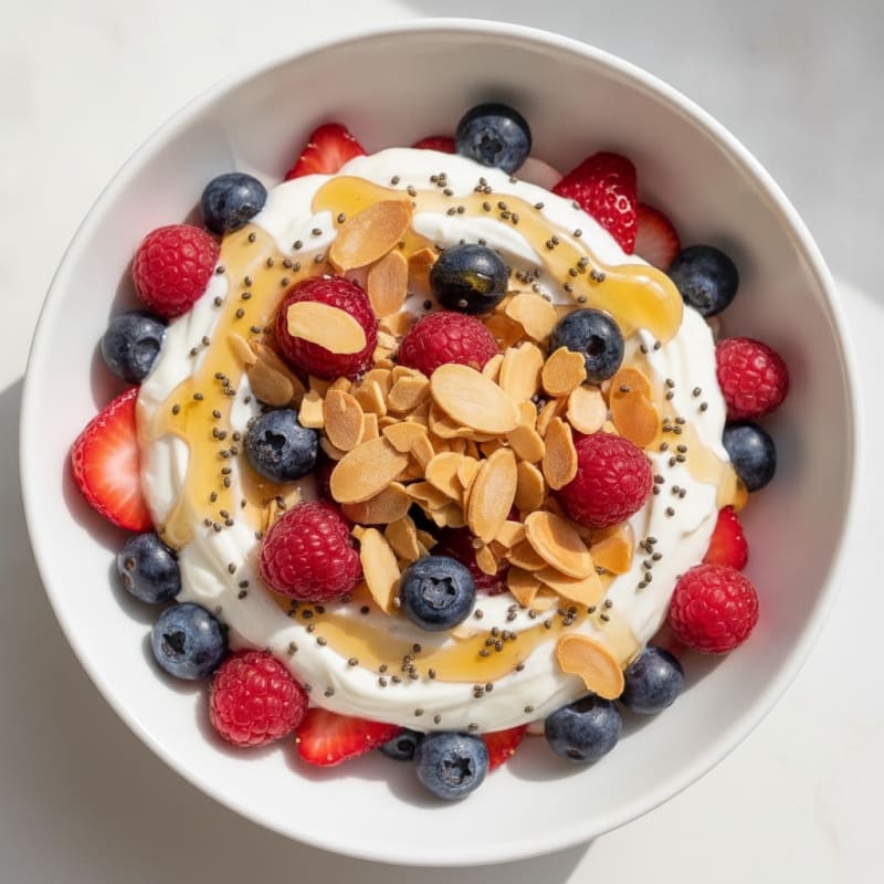 Creamy Greek Yogurt Parfait with Mixed Berries and Crunchy Almonds