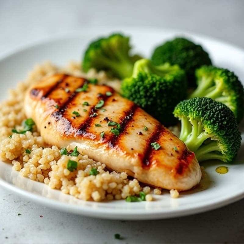 Grilled Chicken Breast with Quinoa and Steamed Broccoli
