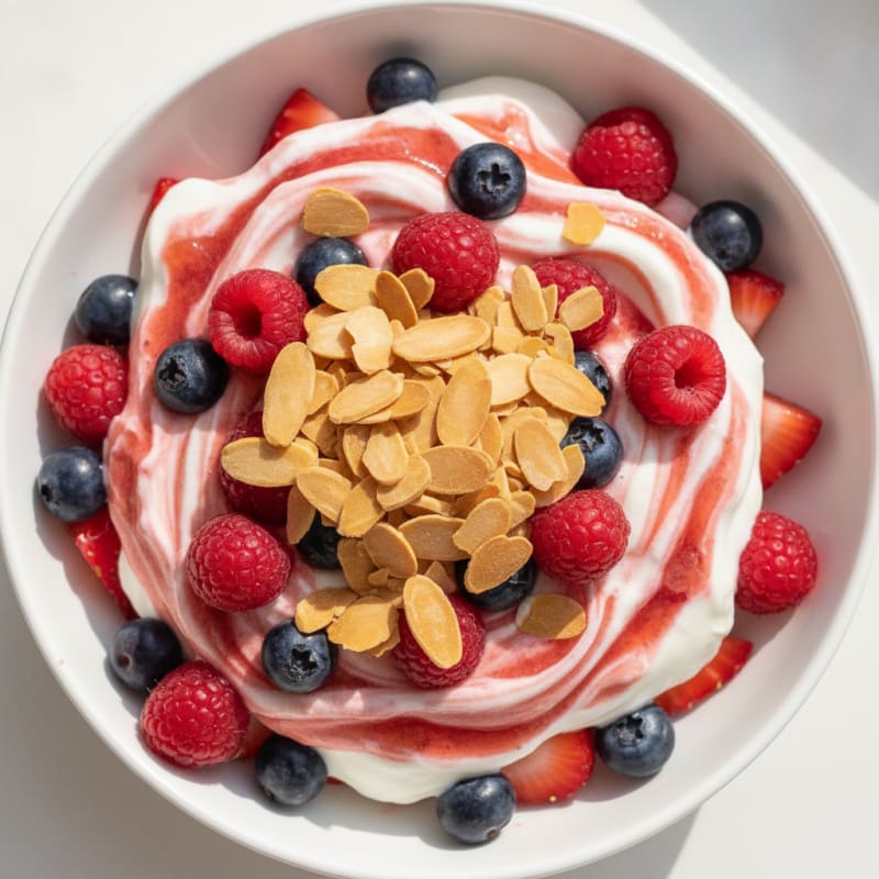 Greek Yogurt Protein Parfait with Mixed Berries and Almonds