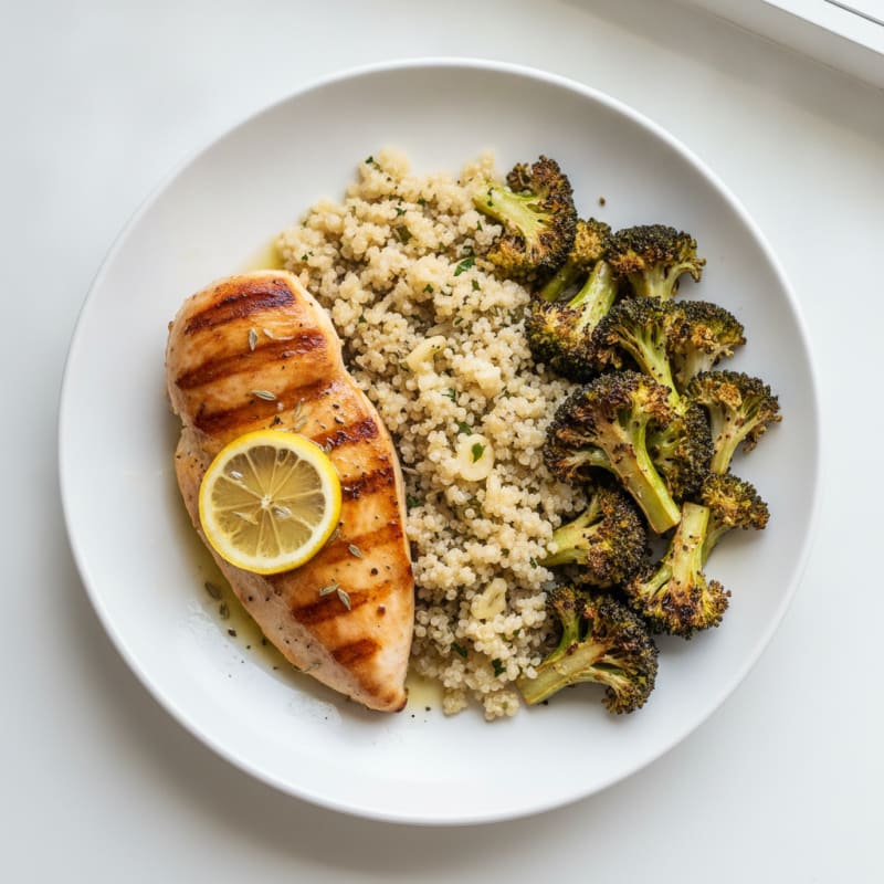 Grilled Chicken Breast with Quinoa and Roasted Broccoli