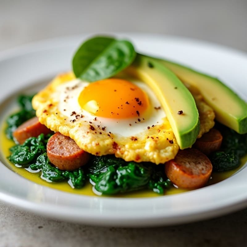 Egg White and Turkey Sausage Scramble with Sautéed Spinach