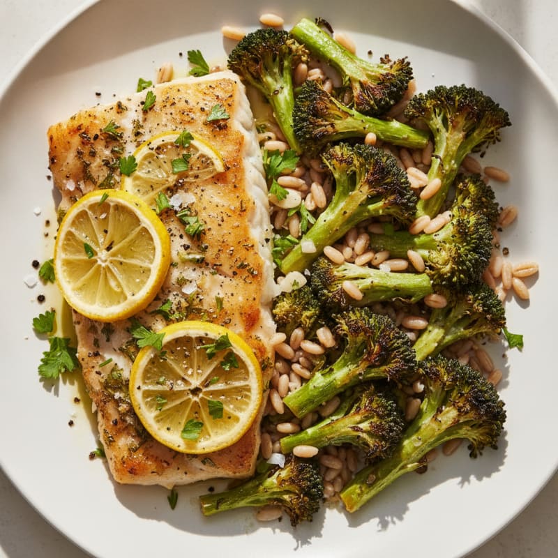 Lemon Herb Baked Cod with Roasted Broccoli