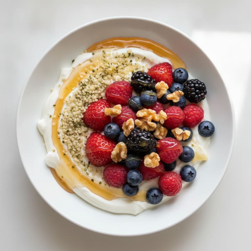 Silky Greek Yogurt Bowl with Hemp Seeds and Mixed Berries
