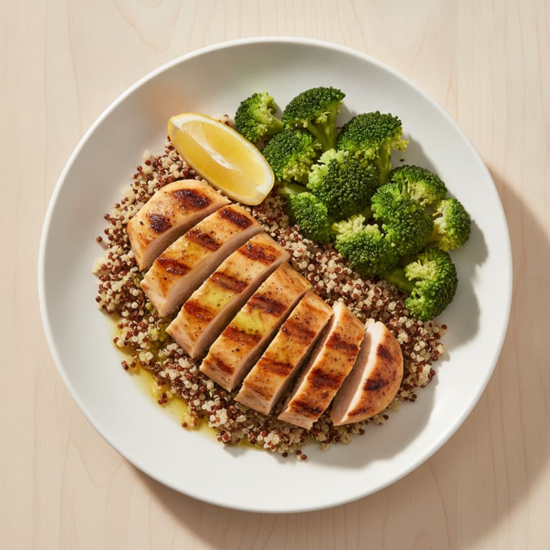Grilled Chicken Breast with Quinoa and Steamed Broccoli