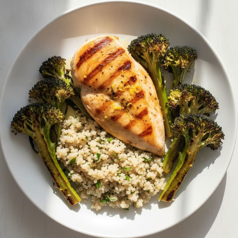 Grilled Chicken Breast with Quinoa and Roasted Broccoli