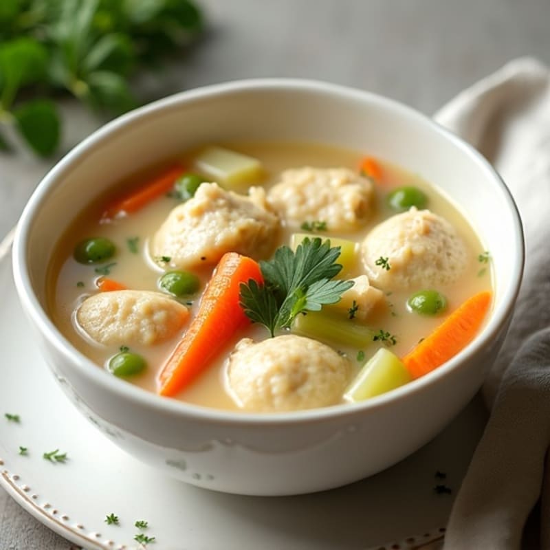 Creamy Chicken and Fluffy Dumpling Soup with Fresh Herbs