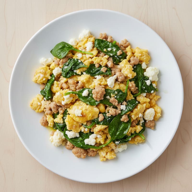 Cottage Cheese Egg Scramble with Turkey and Spinach
