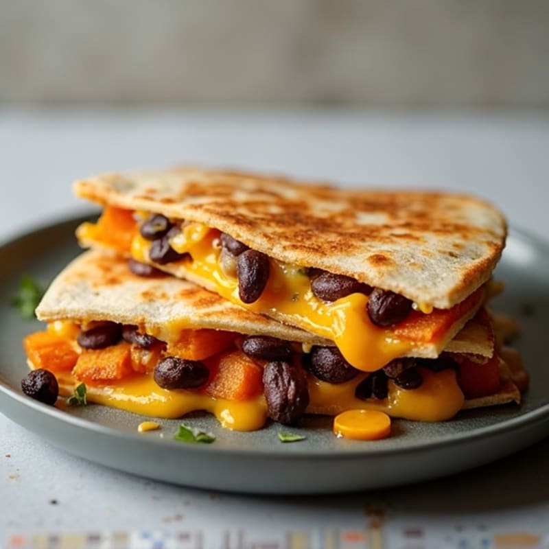 Crispy Black Bean and Sweet Potato Quesadilla with Melted Cheese