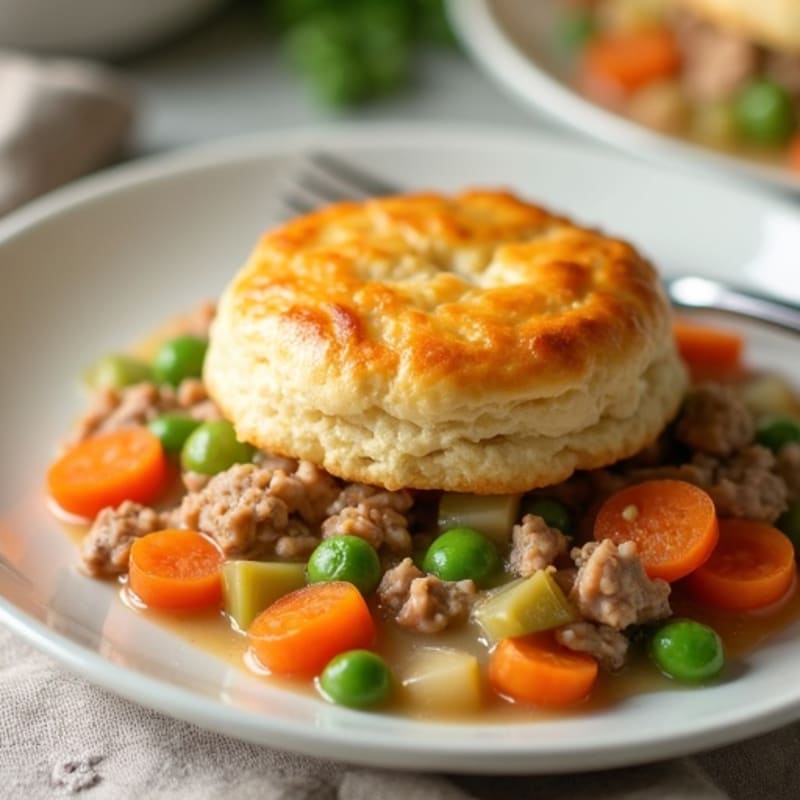 Lighter Turkey Pot Pie with Golden Biscuit Topping