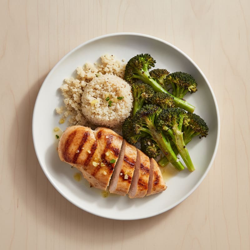 Grilled Citrus-Garlic Chicken Breast with Quinoa and Roasted Broccoli