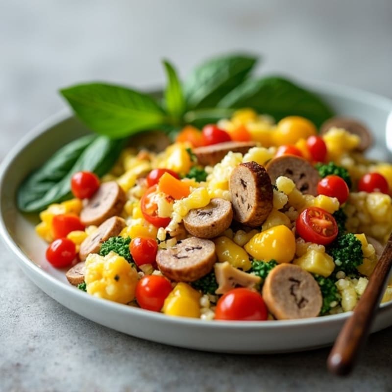 Egg White Veggie Scramble with Turkey Sausage