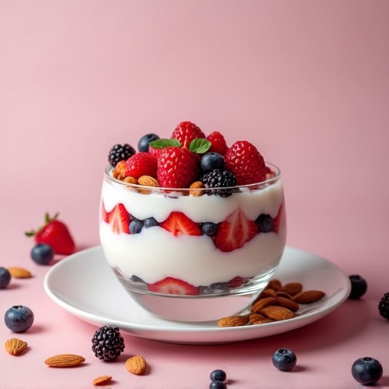 Greek Yogurt Protein Parfait with Mixed Berries and Almonds