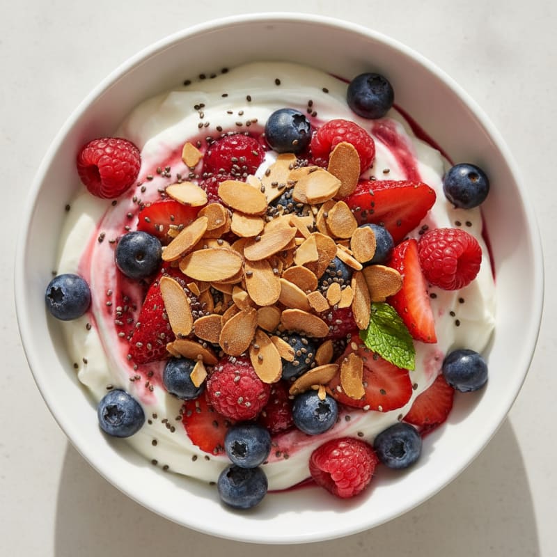 Greek Yogurt Protein Parfait with Mixed Berries and Almonds