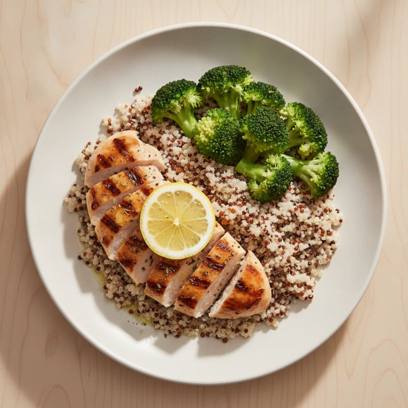 Grilled Chicken Breast with Quinoa and Steamed Broccoli