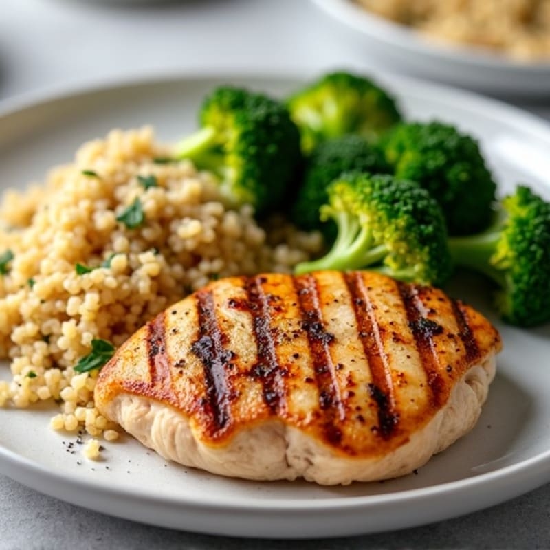 Grilled Chicken Breast with Roasted Broccoli and Quinoa