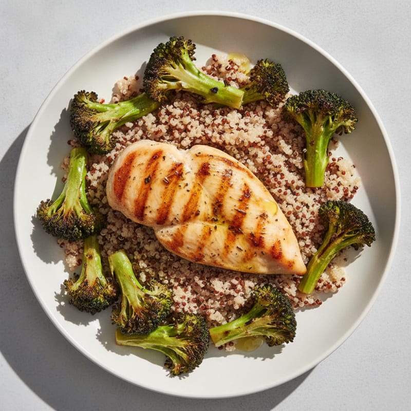 Grilled Chicken Breast with Roasted Broccoli and Quinoa