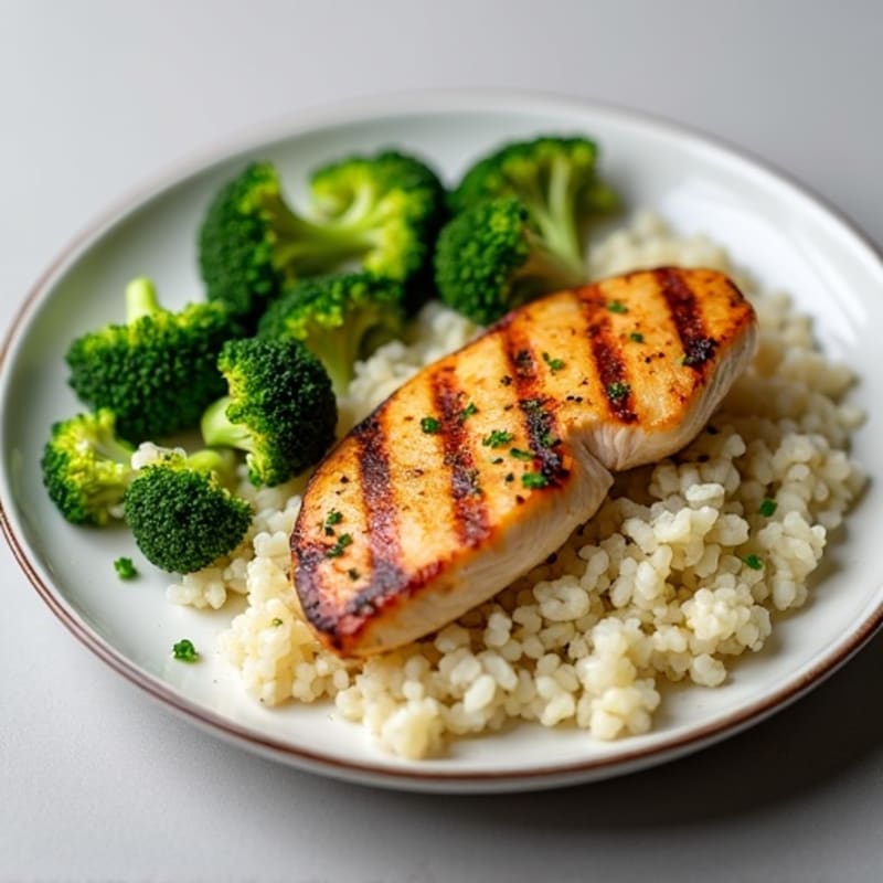 Grilled Chicken Breast with Steamed Broccoli and Cauliflower Rice