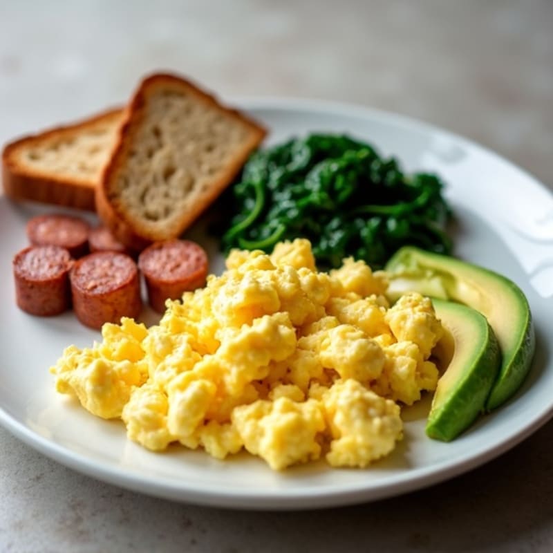 Scrambled Egg Whites with Turkey Sausage and Sautéed Spinach
