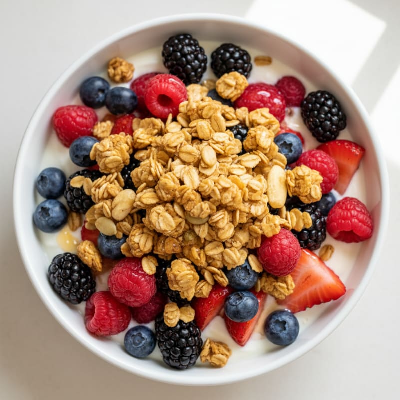 Creamy Greek Yogurt Parfait with Protein Granola and Mixed Berries