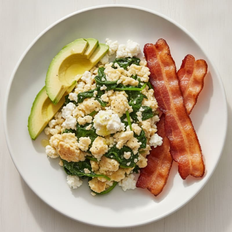 Cottage Cheese Scramble with Spinach and Turkey Bacon