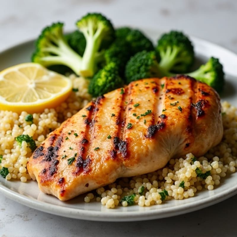 Grilled Chicken Breast with Quinoa and Roasted Broccoli