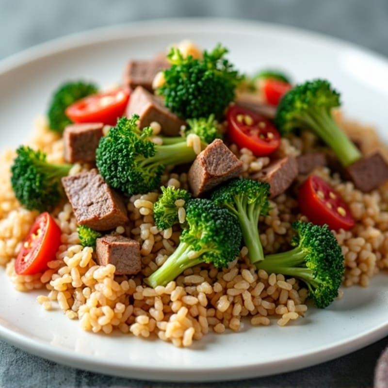 Lean Beef and Crispy Broccoli Stir-Fry with Brown Rice