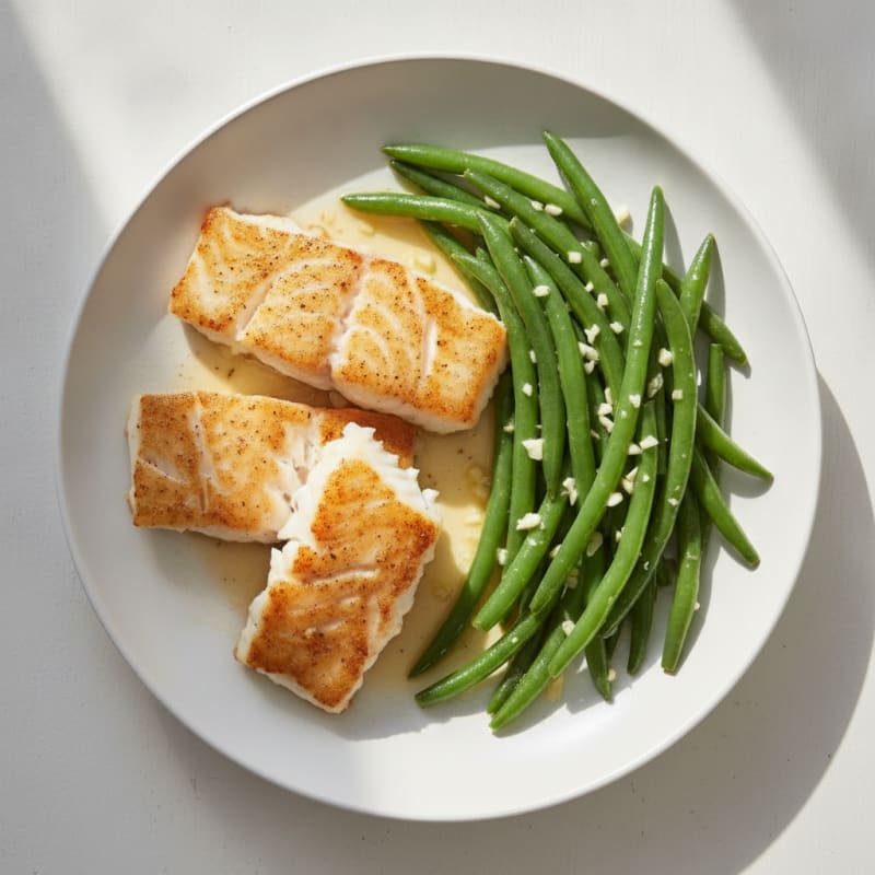 Seared Cod with Garlic Green Beans