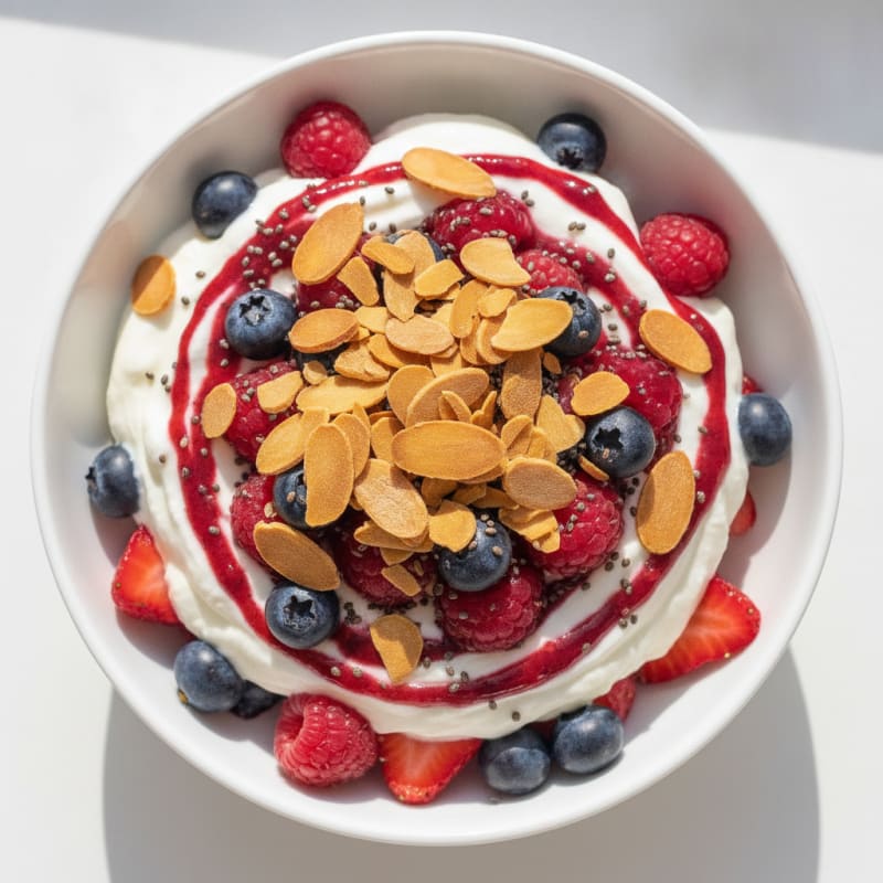 Greek Yogurt Protein Parfait with Mixed Berries and Almonds