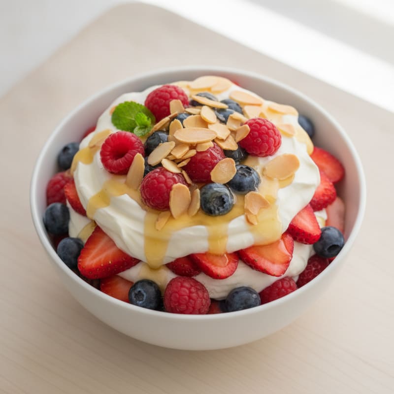 Creamy Greek Yogurt Parfait with Mixed Berries and Almonds